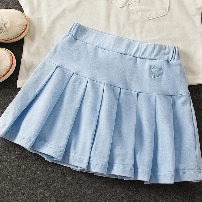 Kids Girls Pleated Culottes Skirt with Safety Pants