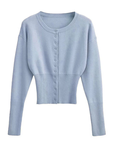 Tossy Autumn Fashion Knitwear Cardigan Top for Women - Ribbed Patchwork Slim Casual Cropped Inner Top