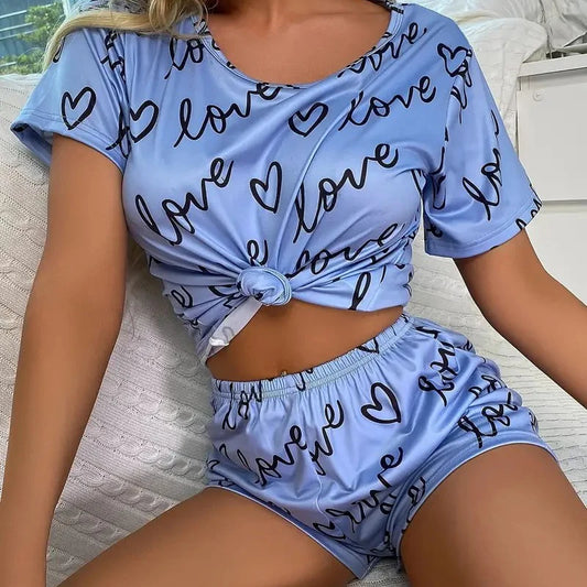 Women Pajamas Sets Short Sleeve Nightwear