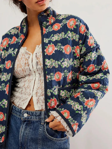 TARUXY Bloemenprint Jassen Voor Dames - Modieuze Slanke Jas met Zakken