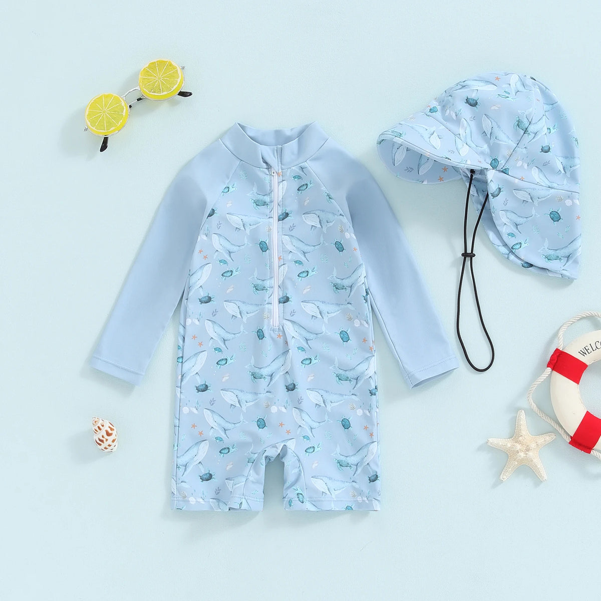 Toddler Baby Boy Whale Print Swimwear Set