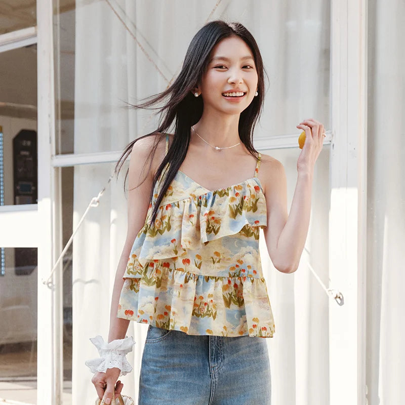 Semir Vacation Style Blouse voor Dames - Haltertop met Ruches 