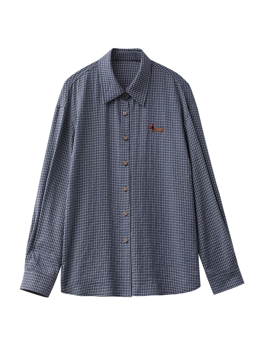 CHIC VEN Women’s Casual Embroidered Plaid Blouse