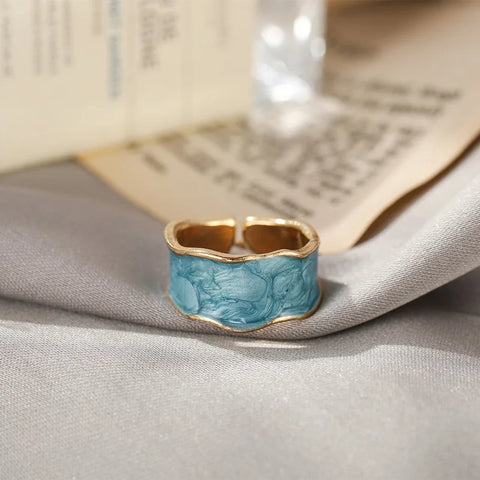 Retro Gold Color Double Oil Drip Open Rings for Women - Luxury Irregular Adjustable Finger Ring 2025