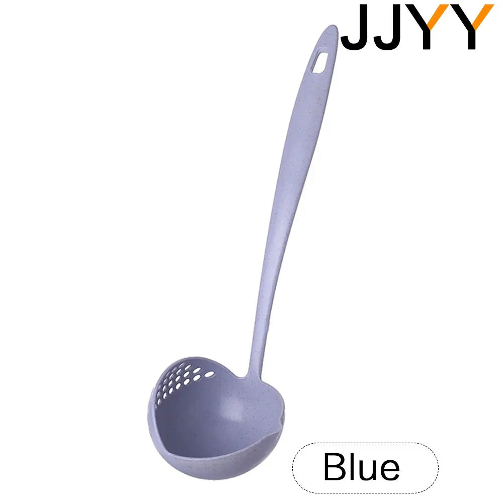 JJYY 2-in-1 Kitchen Spoon with Long Handle - Plastic Colander Filter for Hot Pot