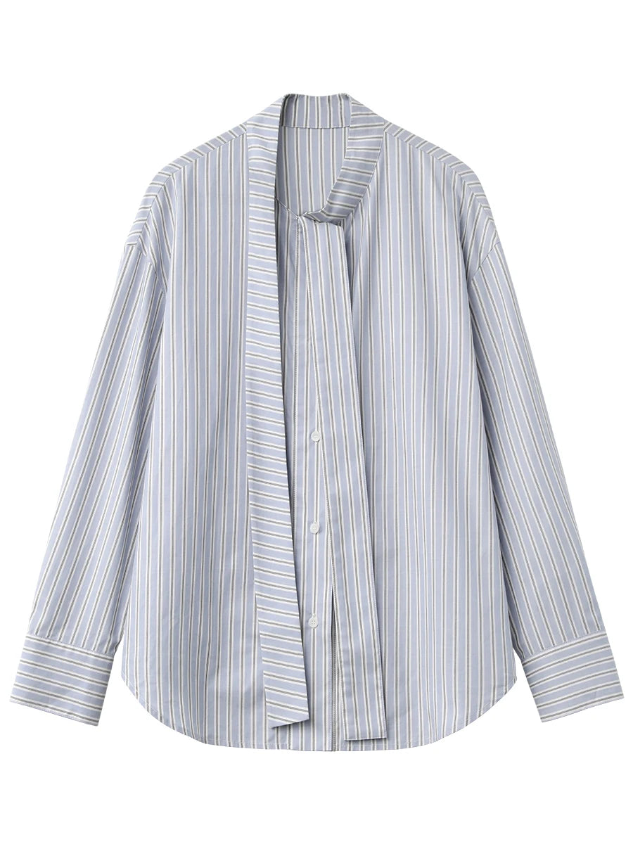CHIC VEN Dames Blouse met Strik en Strepen 