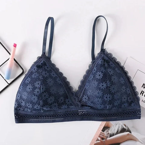 Floral Lace Bralette for Women - Push Up Wireless Lingerie with Removable Pads