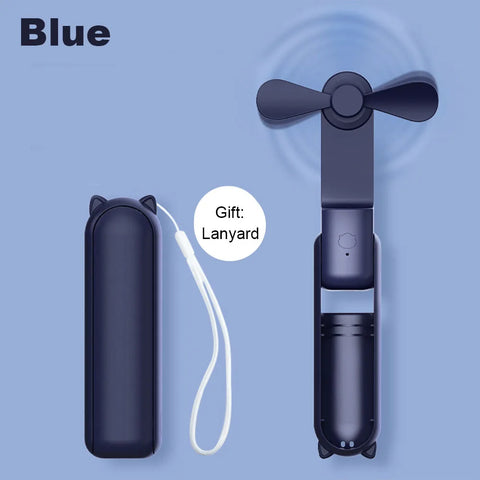 Mini Portable Handheld Fan 2000mAh USB Rechargeable - Compact Folding Fan with Power Bank