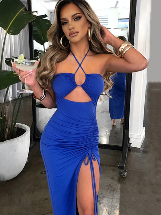 Mouwloze sexy midi-jurk zonder rug voor dames - Perfecte nachtclub- en feestkleding