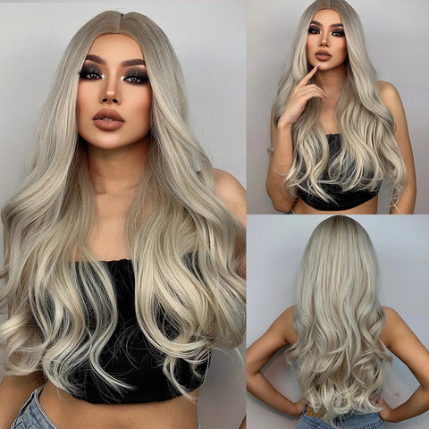 DropShipping EASIHAIR Long Blonde Ombre Synthetic Wigs for Women - Wavy High Density Cosplay Wig