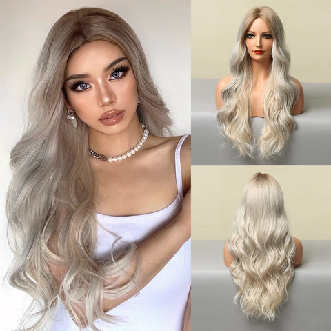 EASIHAIR Long Brown Ombre Synthetic Wigs for Women - Natural Wavy Cosplay Wig