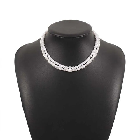 Vintage White Imitation Pearl Beads Choker Necklace for Women - Elegant Double Layer Elastic Short Chain Wedding Jewelry