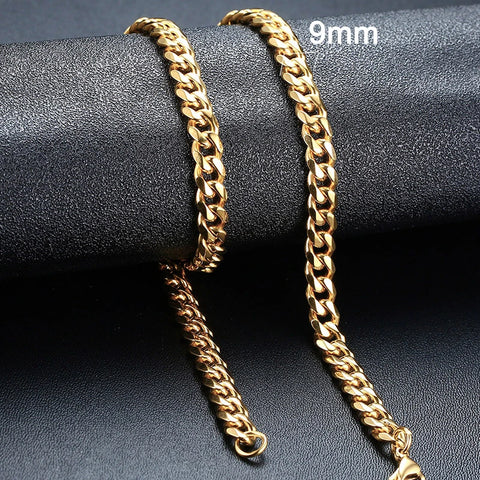 Stylish Punk Cuban Necklaces for Men and Women - Stainless Steel Miami Curb Collar in Silver, Black, and Gold