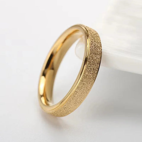 SUNIBI Frosted Stainless Steel Ring for Women – Elegant Gold Finger Ring for Fashion and Weddings