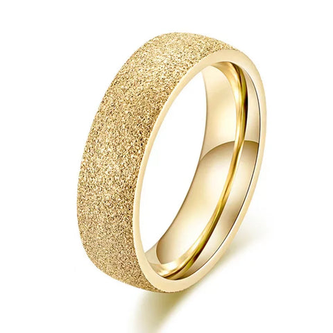 SUNIBI Frosted Stainless Steel Ring for Women – Elegant Gold Finger Ring for Fashion and Weddings