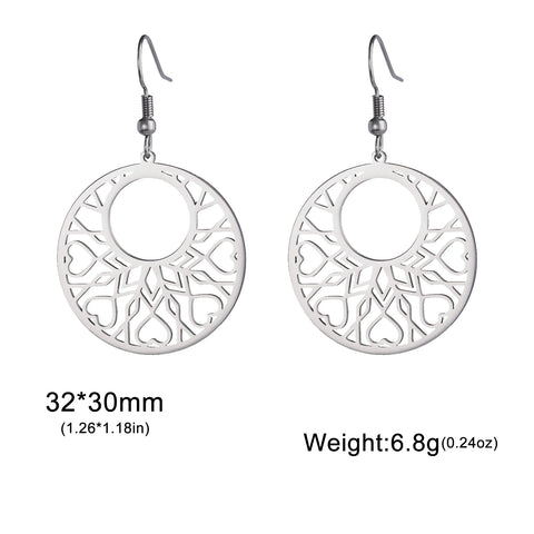 Skyrim Bohemian Flower Filigree Drop Earrings - Stainless Steel Waterproof Dangle Earrings for Women