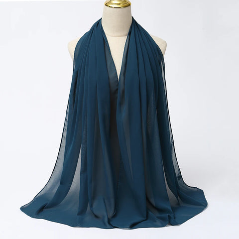 Elegant Muslim Chiffon Hijab Scarf - Lightweight Long Solid Color Head Wrap for Women