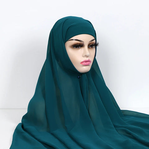 Women Muslim Chiffon Hijab with Cap Bonnet - Instant Scarf Headwrap