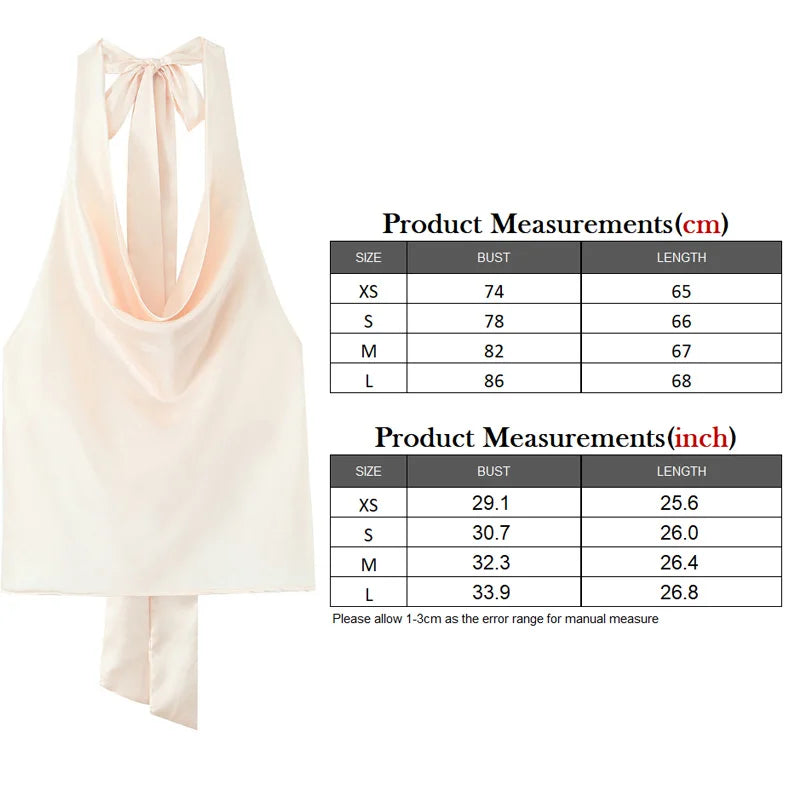 TRAF 2025 Spring Summer Women Fashion Hanging Neck Collar Silk Textured Top