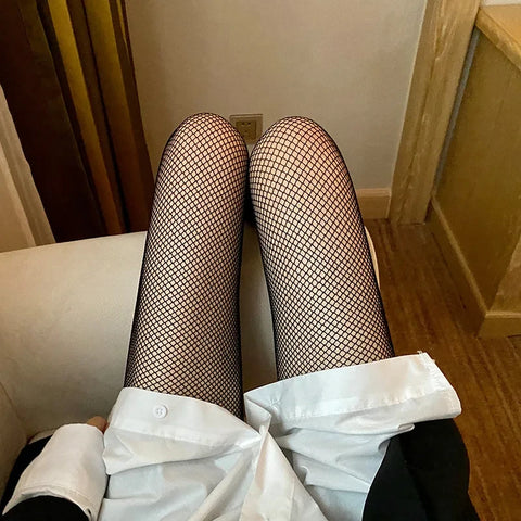 Goth Lolita Cosplay Tights for Girls - Retro Gothic Hollow Out Fishnet Pantyhose in Black & White