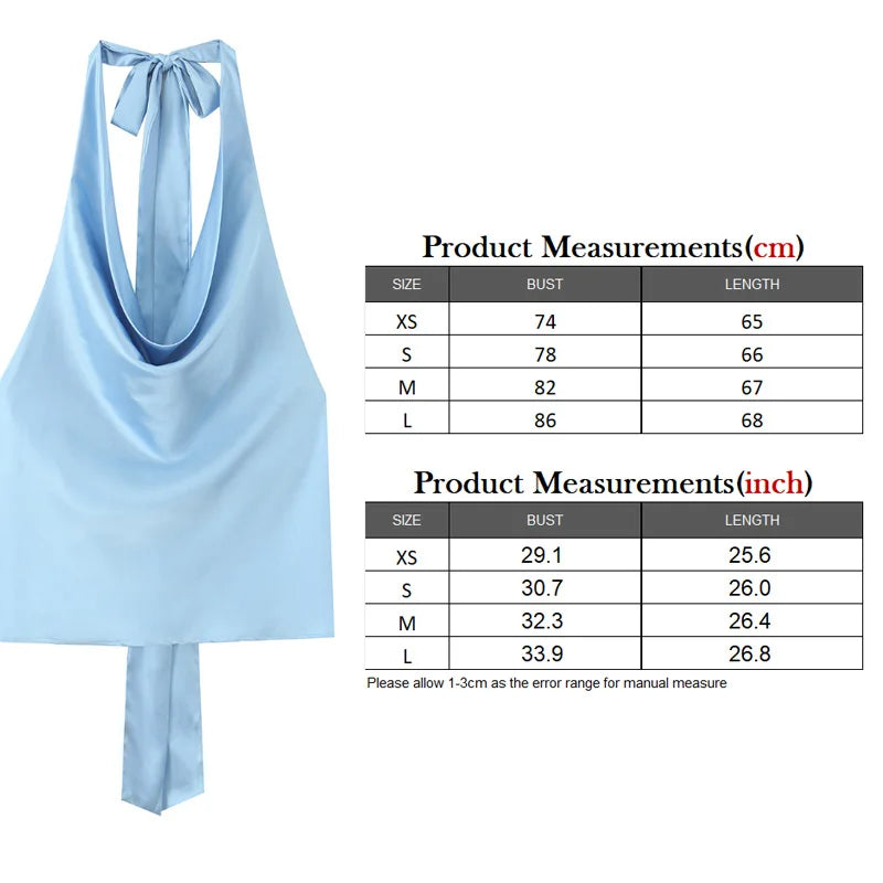 TRAF 2025 Spring Summer Women Fashion Hanging Neck Collar Silk Textured Top
