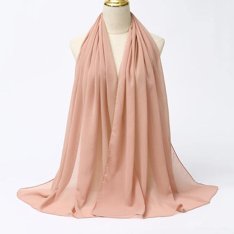 Elegant Muslim Chiffon Hijab Scarf - Lightweight Long Solid Color Head Wrap for Women