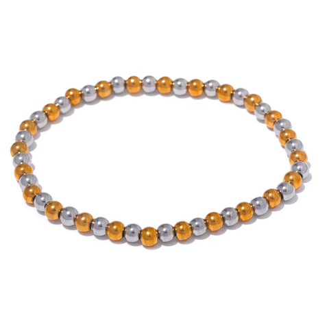 Yhpup Handmade Waterproof Stainless Steel Beads Bracelet for Men - Gold Color Jewelry