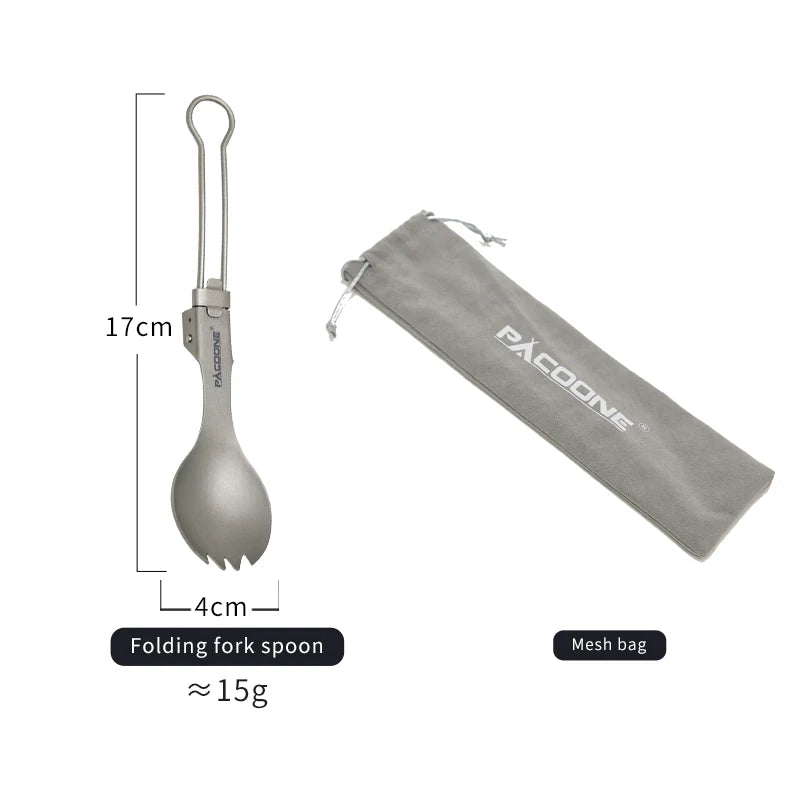 PACOONE Camping Titanium Spork - Ultralight Outdoor Tableware for Hiking and Traveling