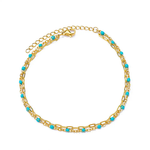 Stainless Steel Evil Eye Bracelet for Women - Enamel Blue Bead Bracelet for Summer Beach Style