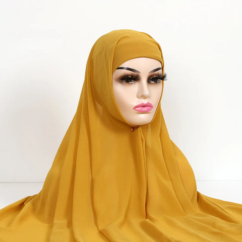 Women Muslim Chiffon Hijab with Cap Bonnet - Instant Scarf Headwrap