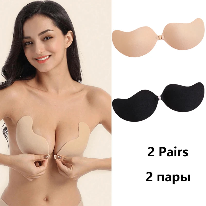 2 Pairs Invisible Strapless Adhesive Stick Bra Push Up Bras