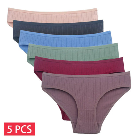 M-XL Women's Sexy Lace Panty Briefs 5 PCS Set - Cotton Underwear