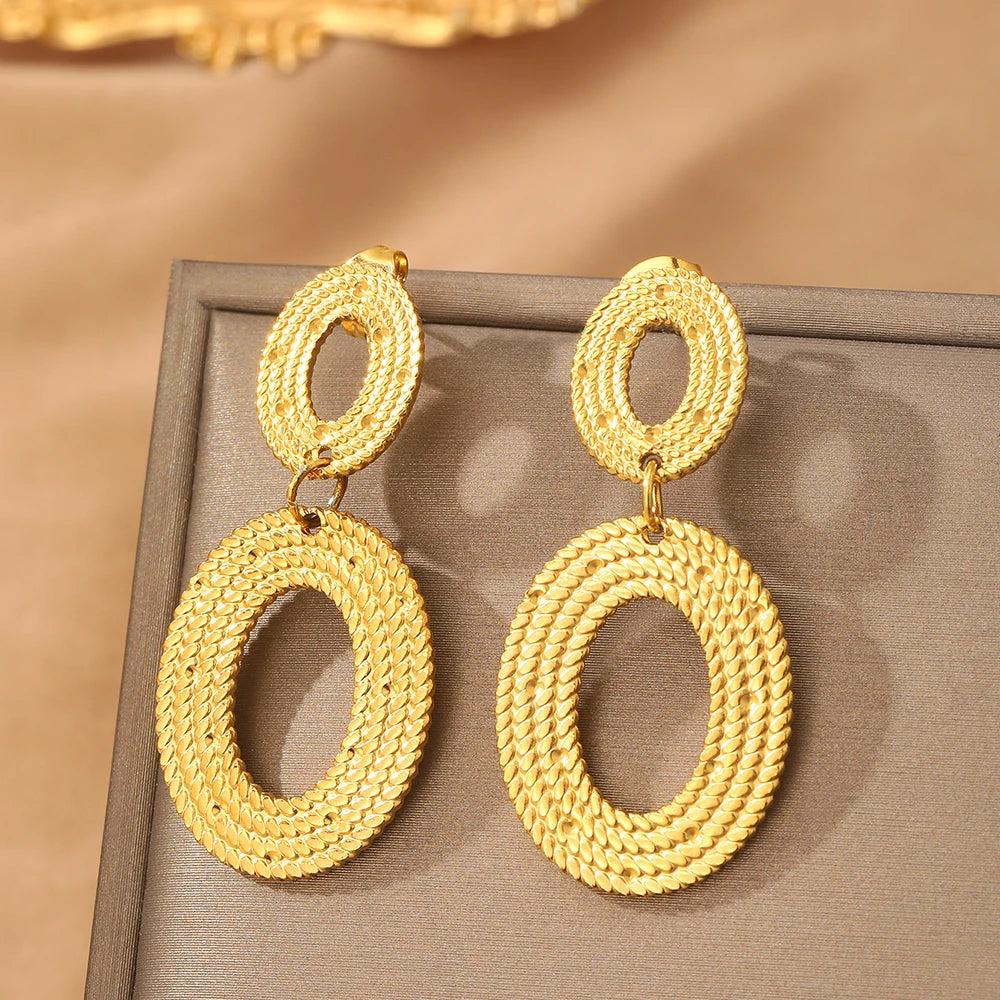 Minimalist Oval Dangle Stainless Steel Earrings for Women - Personalized Fashion Jewelry