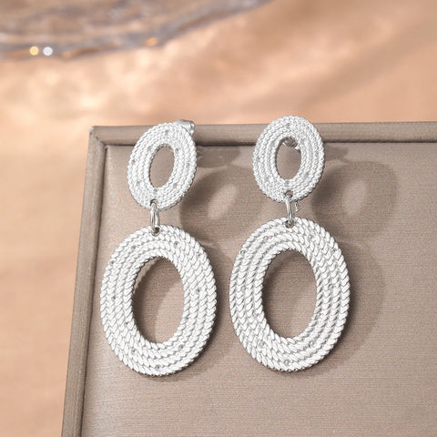 Minimalist Oval Dangle Stainless Steel Earrings for Women - Personalized Fashion Jewelry