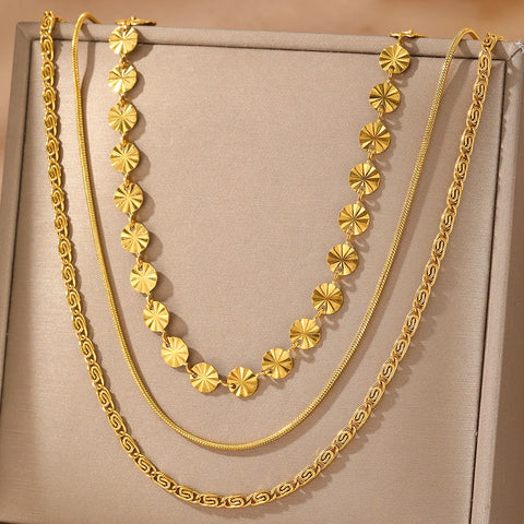 Stainless Steel Bohemian Triple Layer Necklace for Women - Perfect for Parties and Daily Wear