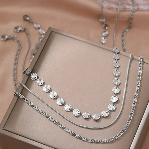 Stainless Steel Bohemian Triple Layer Necklace for Women - Perfect for Parties and Daily Wear