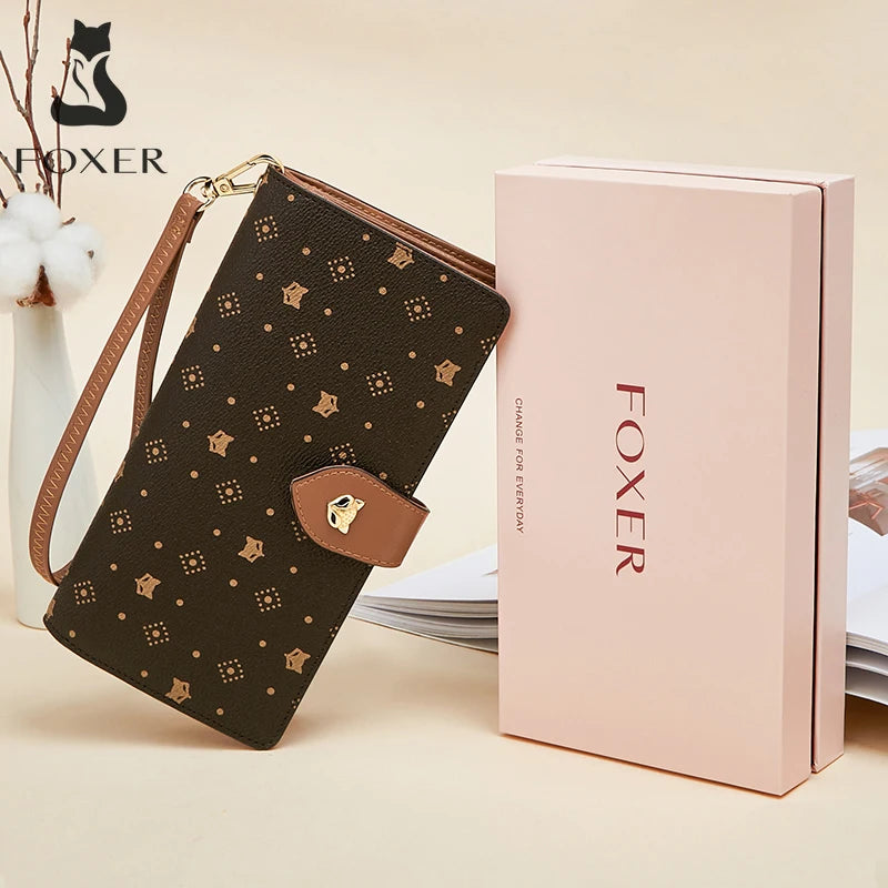 FOXER Dames Lange Portemonnee &amp; Paspoorthouder - Stijlvolle Clutch met Polsband