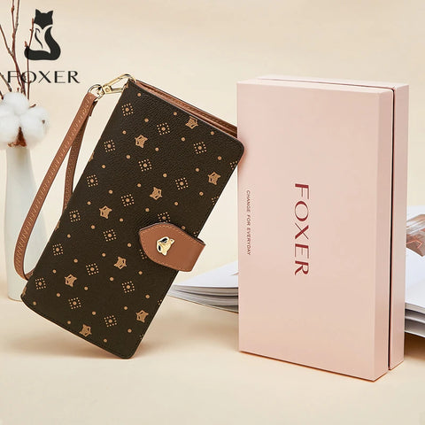 FOXER Dames Lange Portemonnee &amp; Paspoorthouder - Stijlvolle Clutch met Polsband