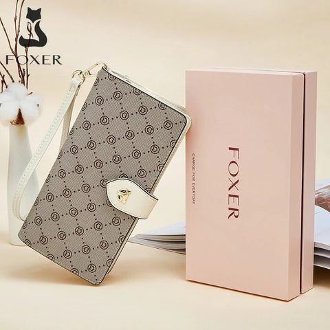 FOXER Dames Lange Portemonnee &amp; Paspoorthouder - Stijlvolle Clutch met Polsband