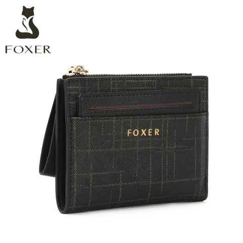 FOXER Split Leather Women's Fashion Wallet - Elegant Multi Card Zipper Clutch for Moms
