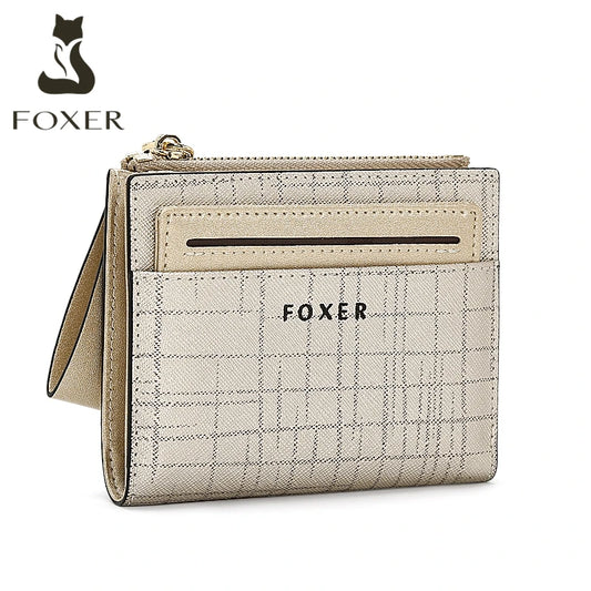 FOXER Split Leather Women's Fashion Wallet - Elegant Multi Card Zipper Clutch for Moms