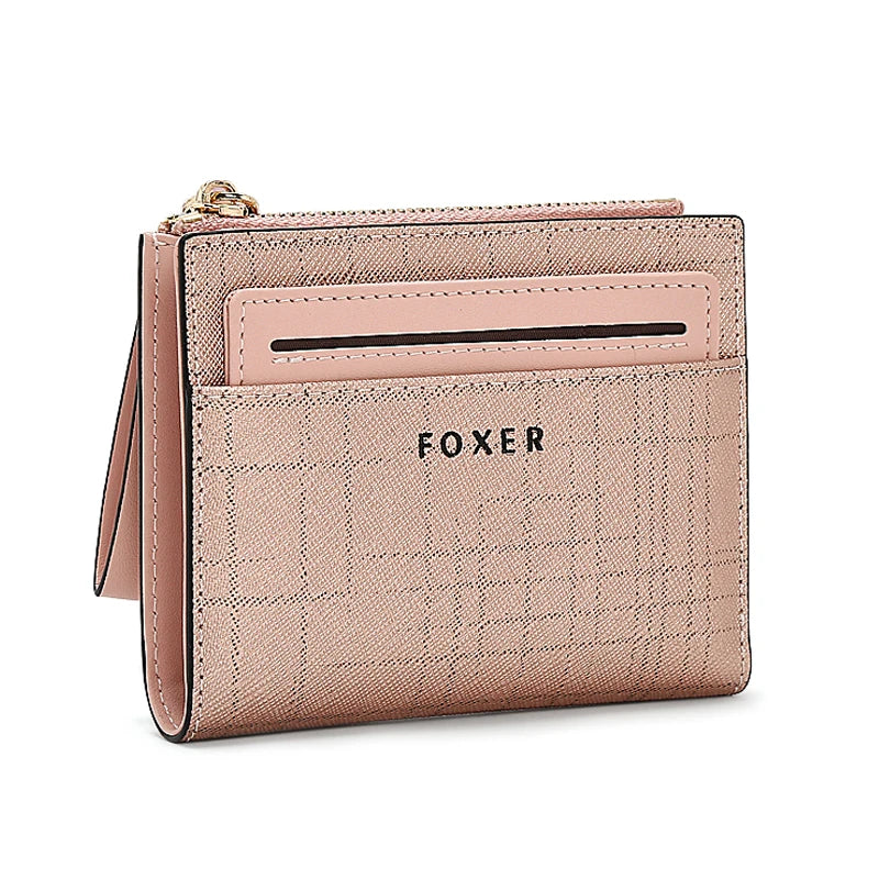 FOXER Split Leather Women's Fashion Wallet - Elegant Multi Card Zipper Clutch for Moms