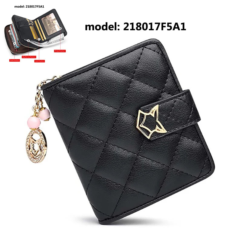 FOXER Dames Split Leather Portemonnee - Modieuze Geruite Rits Portemonnee