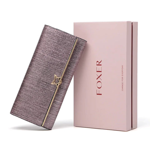FOXER Women's Split Leather Long Wallet - Chic Clutch & Card Holder