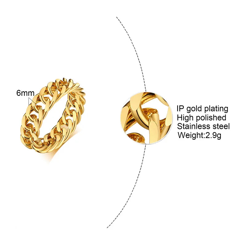 Men's Miami Cuban Chain Ring - 6MM Stainless Steel Curb Link Band