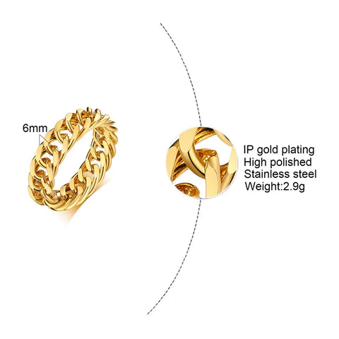 Men's Miami Cuban Chain Ring - 6MM Stainless Steel Curb Link Band