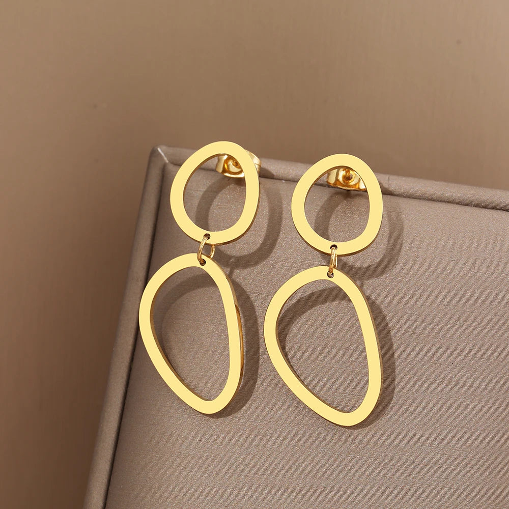 Trendy Stainless Steel Geometric Oval Earrings for Women - Perfect for Parties and Gifts