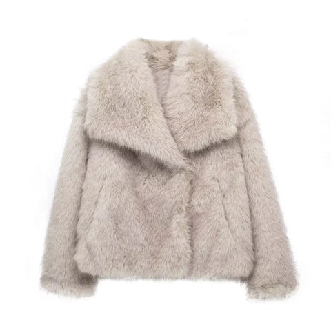 MUJER Black Faux Fur Coat for Women - Plush Autumn Winter Streetwear Outerwear