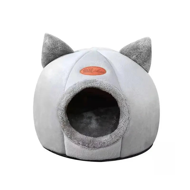 Cute Cat Head Shape Warm Sleep Cave – Cozy Cat House for All Seasons