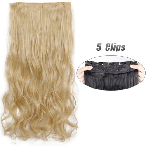 Long Wavy 5 Clip In Hair Extensions - Black Blonde Mix